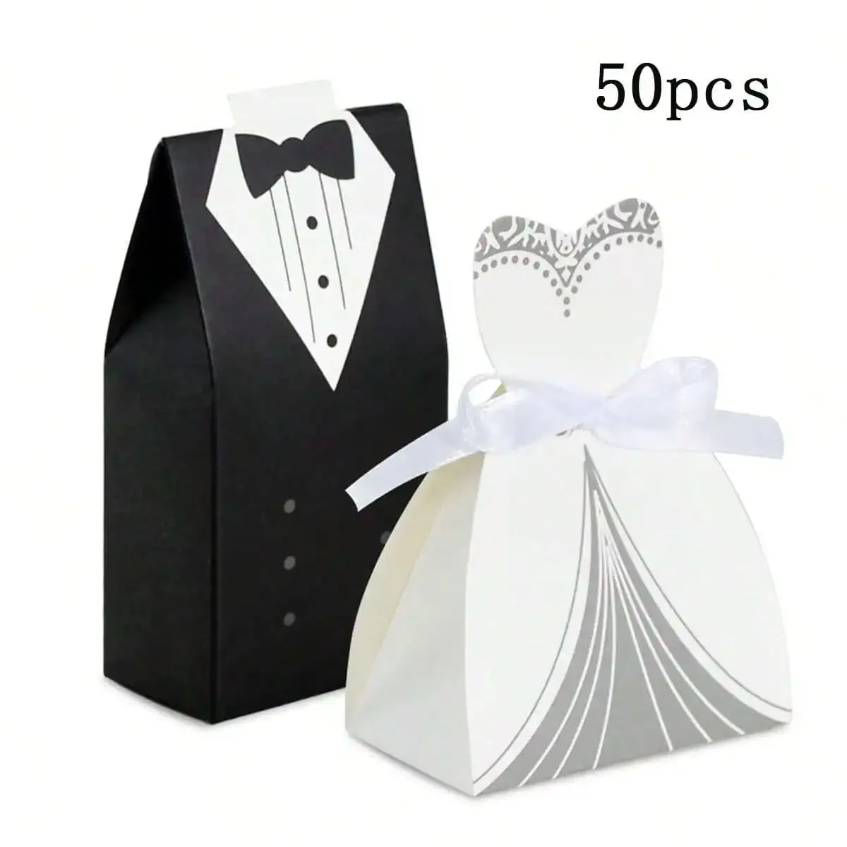 50pcs Wedding Favor Boxes Small Wedding Party Favor Boxes Bride and Groom Candy Boxes for Dress and Tuxedo Favor Boxes
