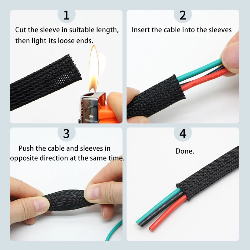 1~50M PET Expandable Cable Sleeve 4mm Tight Braided High Density Hardness Insulate Line Protect Sleeving Wire Wrap Gland Sheath