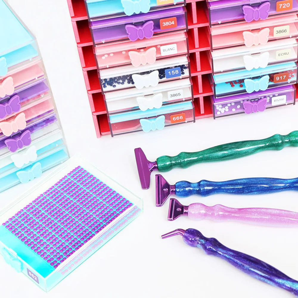 5D Diamond Painting Tool Crystal Point Drills Pen With Purple Metal Point Drill Heads Multi Placer Pen Tip And Clay Accessories