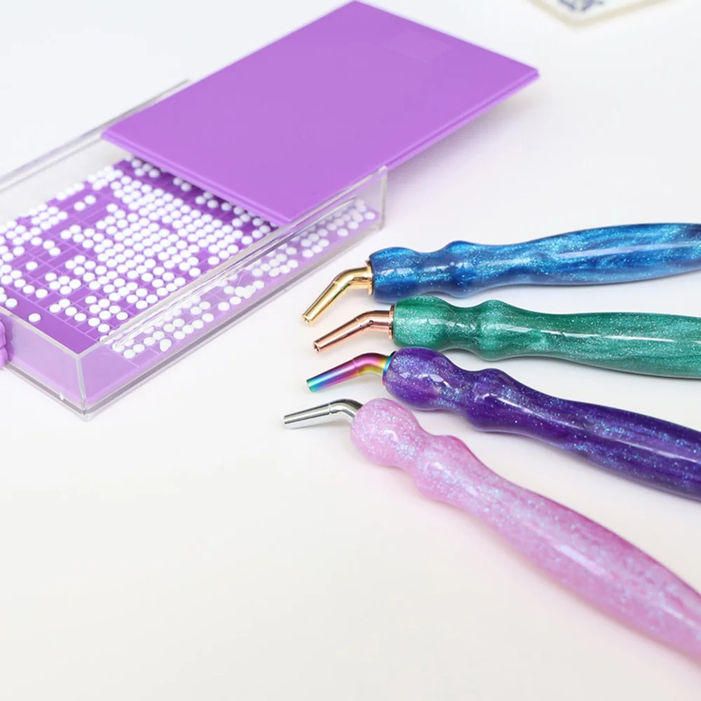 5D Diamond Painting Tool Crystal Point Drills Pen With Purple Metal Point Drill Heads Multi Placer Pen Tip And Clay Accessories