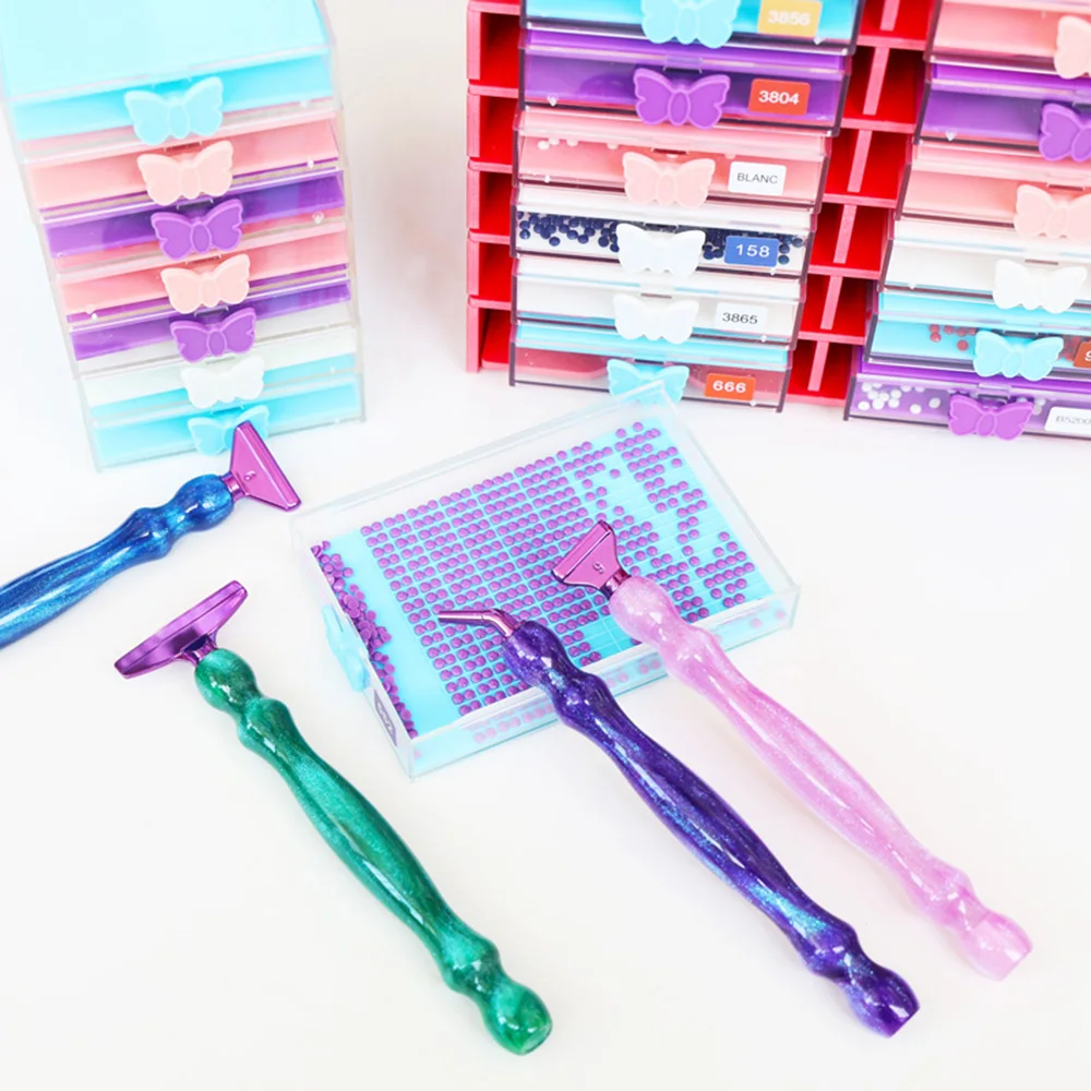 5D Diamond Painting Tool Crystal Point Drills Pen With Purple Metal Point Drill Heads Multi Placer Pen Tip And Clay Accessories