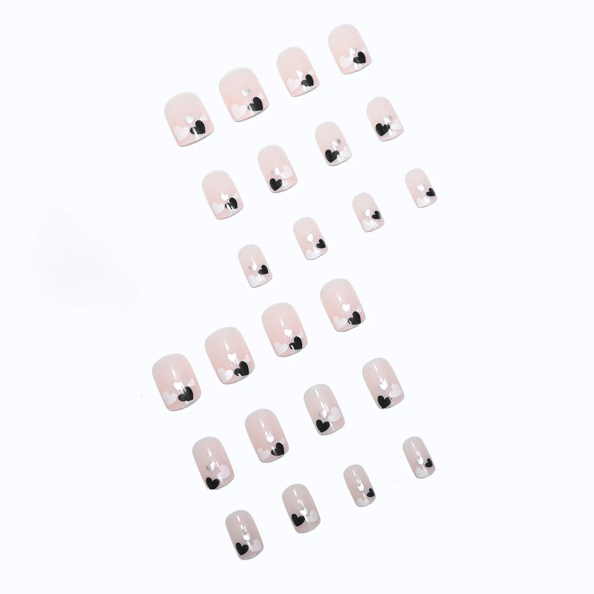 24 pieces of short square fake nails, featuring a halo dyed gradient heart and a colorful French design in European and American