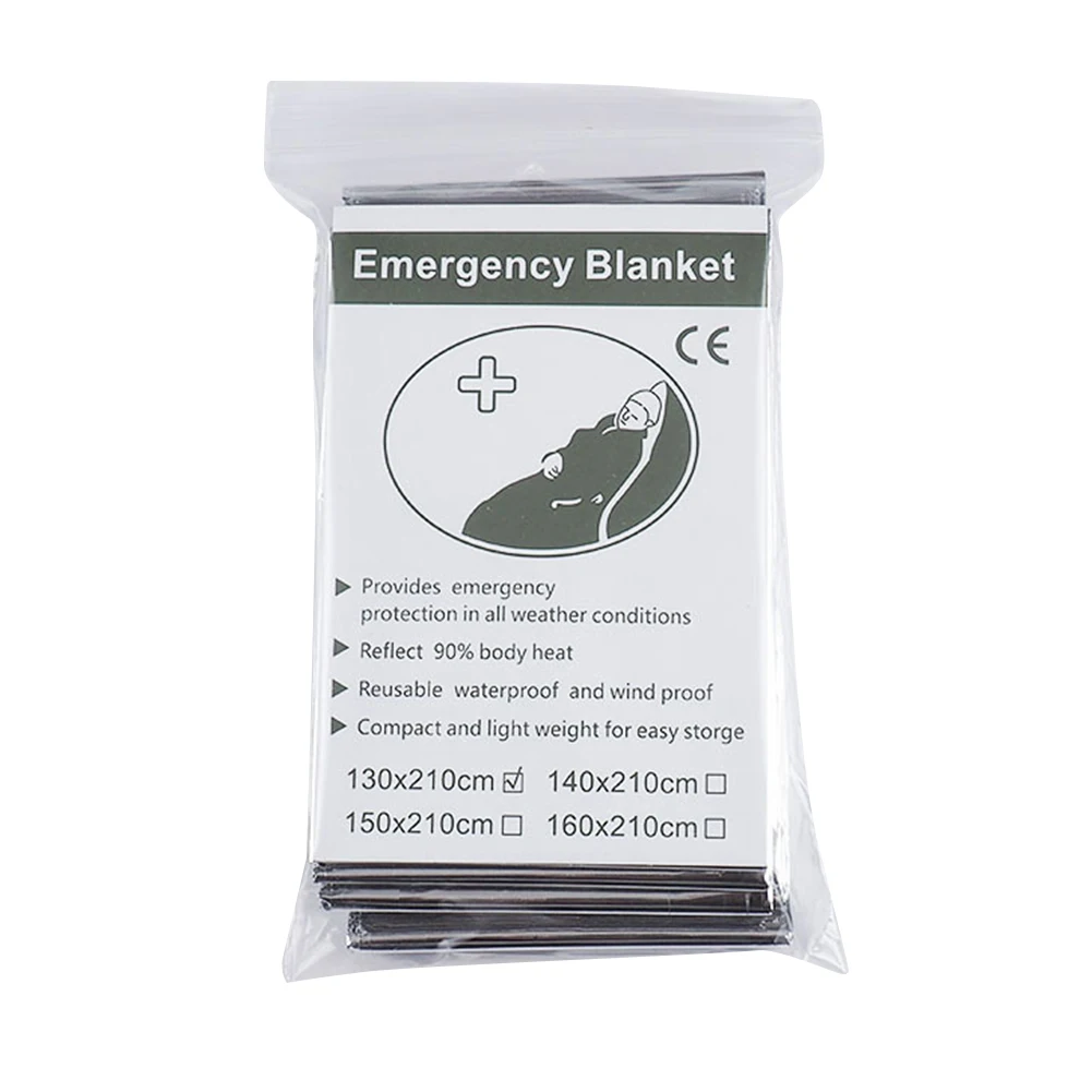 130x210cm Gigantic Space Blanket Emergency Supplies Foil Mylar Thermal Blanket Silver Foil Blanket Perfect for Hiking Marathons