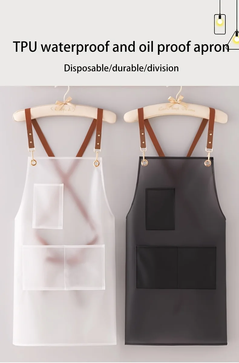 New Apron Waterproof And Oil-proof Strap Fashionable Korean-style Overalls Household Kitchen Cooking Women's TPU Work Clothes
