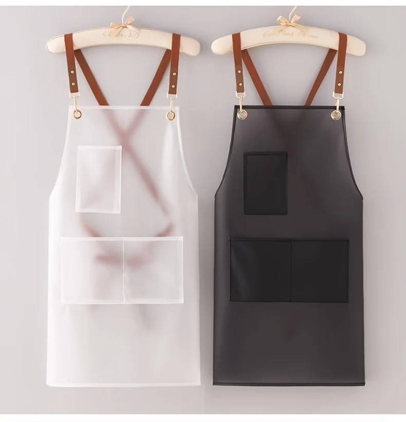 New Apron Waterproof And Oil-proof Strap Fashionable Korean-style Overalls Household Kitchen Cooking Women's TPU Work Clothes