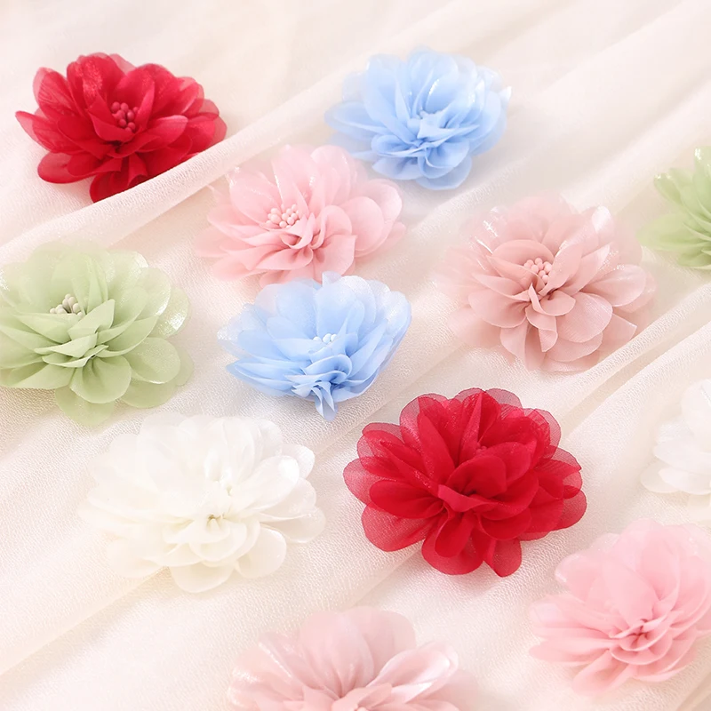2/5Pcs 6CM Chiffon Fabric Artificial Flower For Home Room Wedding Invitation Artificial Flowers For Dress Decoration Accessories