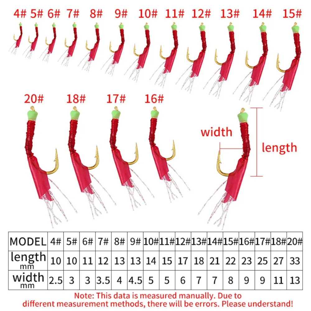 6PCS 10 Sizes Wobbler Sabiki String Hook Rig Fishing Hooks Luminous Bean Lure Bait Tackle for Sea/Freshwater Fishing Accessories