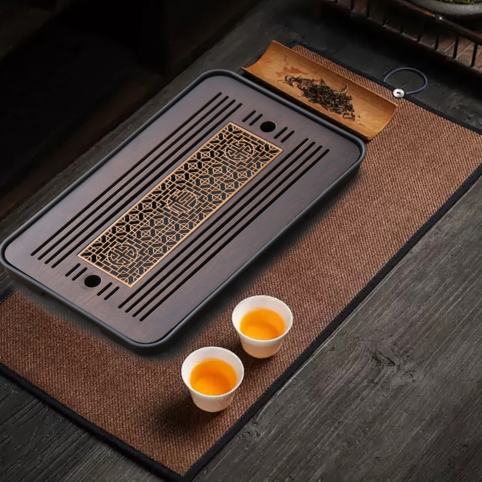 Chinese Kungfu Tea Tray Tea Set Accessory Tea Serving Tray for Tea Room Home Chinese Tea Tray with Water Storage Drainage