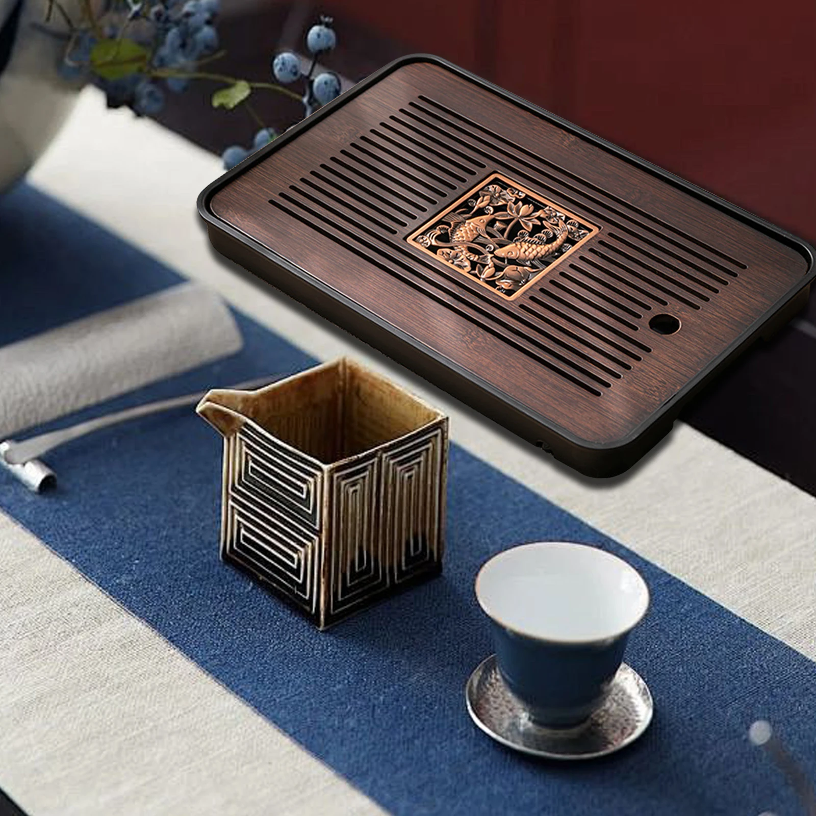 Chinese Kungfu Tea Tray Tea Set Accessory Tea Serving Tray for Tea Room Home Chinese Tea Tray with Water Storage Drainage