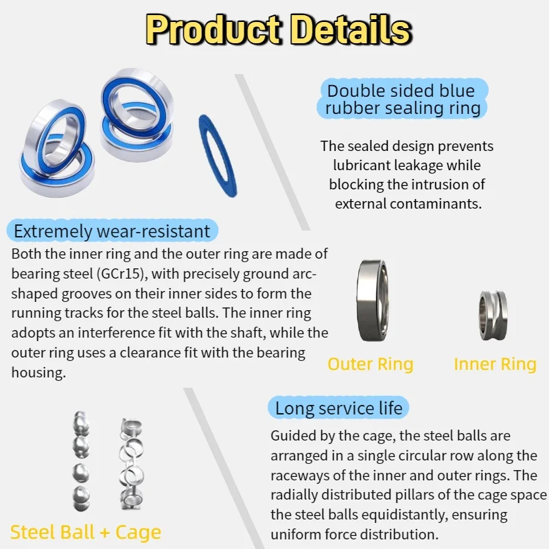 10/20Pcs MR128RS 8x12x3.5mm Blue Rubber Sealed Miniature Ball Bearings 5x10x4 5x11x4 8x16x5 10x15x4 12x18x4mm RC Car Bearing Kit