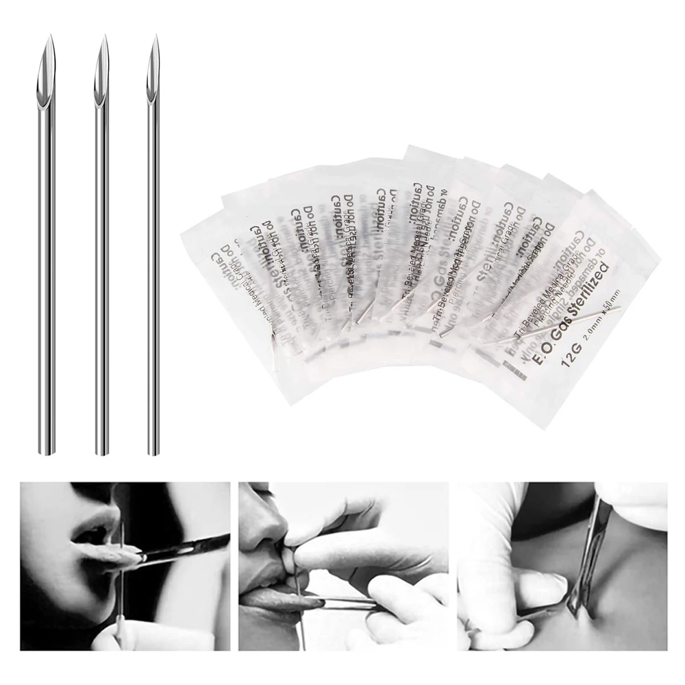 10/20/100PCS Sterile Piercing Needles Surgical Steel Body Piercing Needle Disposable 12G 14G 16G 18G 20G For Nose Lip Supply