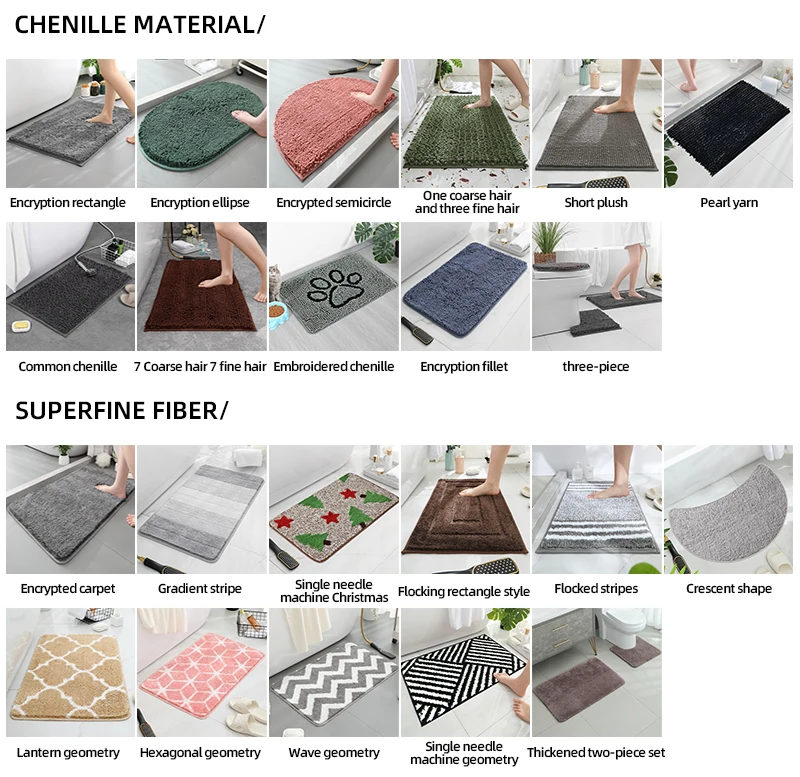 Embroidered Pebble Coral Velvet Floor Mat, Bathroom Carpet, U-shaped Sponge Absorbent Foot Mat, Door Mat, Two-piece Set