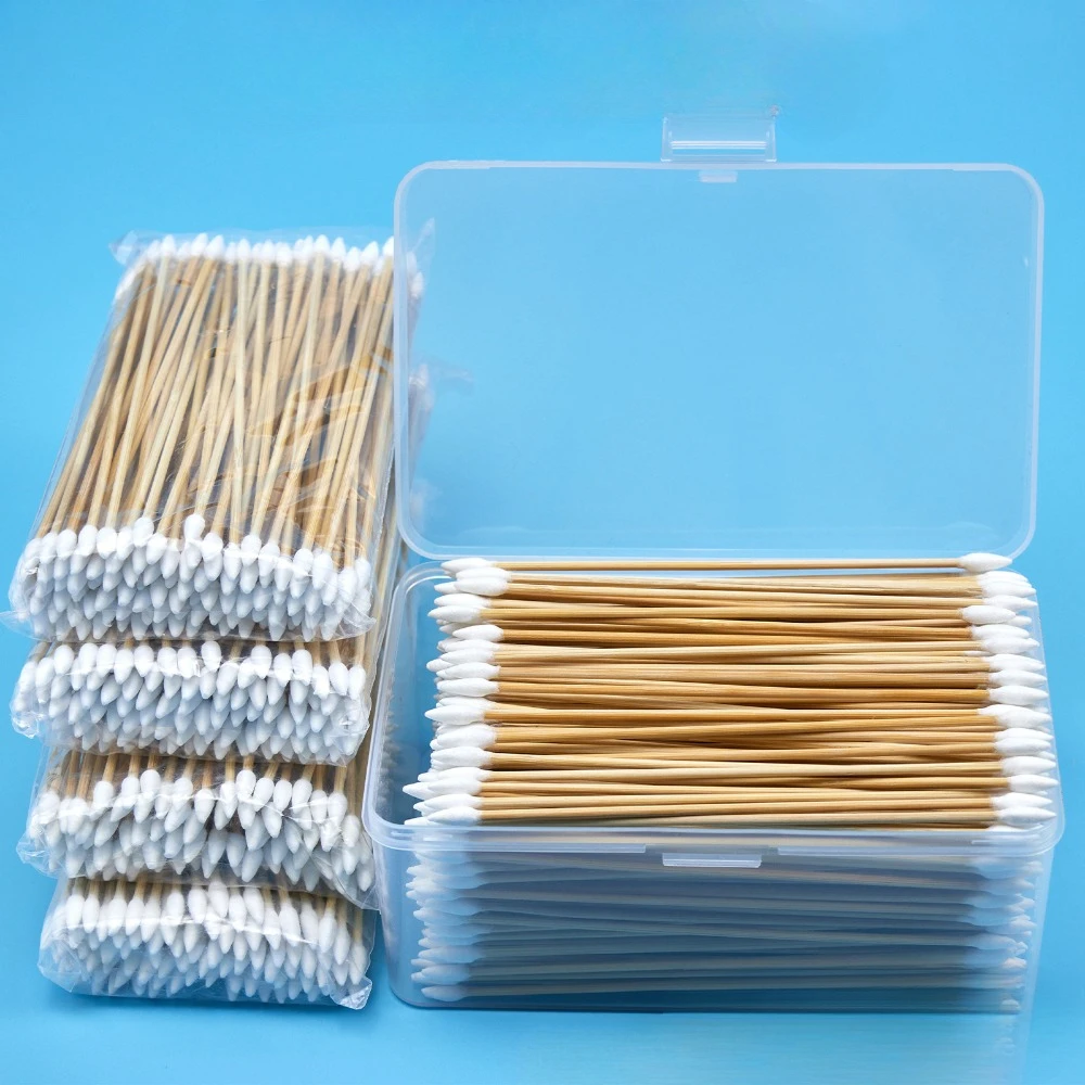 100/300PCS 6 Inch Precision Tips Cotton Swabs - Long Wooden Stick Cotton Buds Pointed Cotton Swabs With Case - Cotton