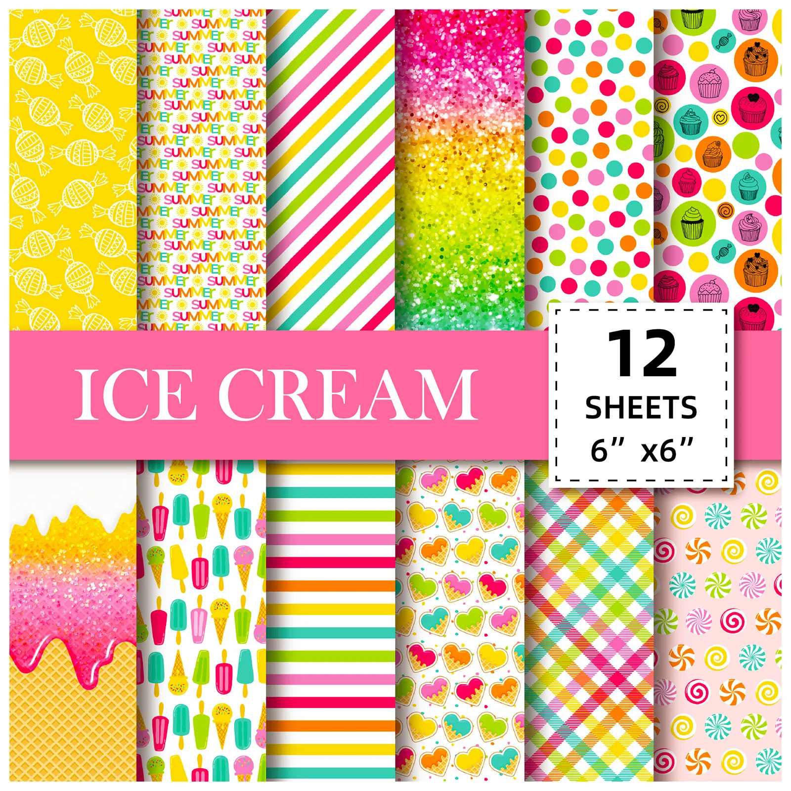 12 Sheet Scrapbooking Paper 15x15cm, Christmas Journal Planner Paper Pad Cardstock Backgrounds Card for DIY Art Craft Decoration