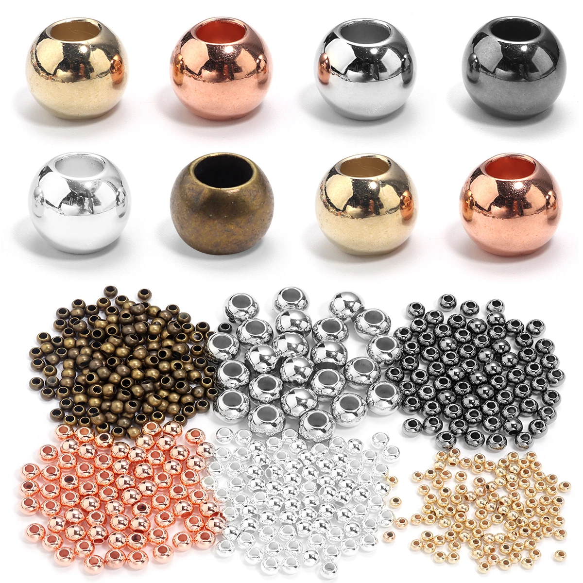 20-100Pcs/Lot 4-14mm High Quality CCB Round Beads Big Hole Bead Spacer Loose Bead For DIY Crafts Ornamen Making Clothing Accesso