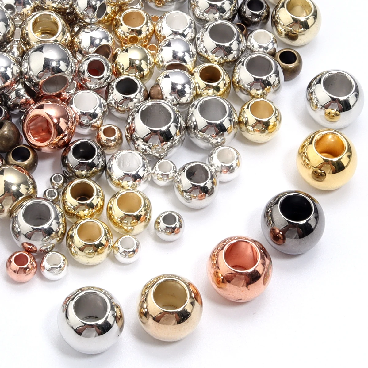 20-100Pcs/Lot 4-14mm High Quality CCB Round Beads Big Hole Bead Spacer Loose Bead For DIY Crafts Ornamen Making Clothing Accesso