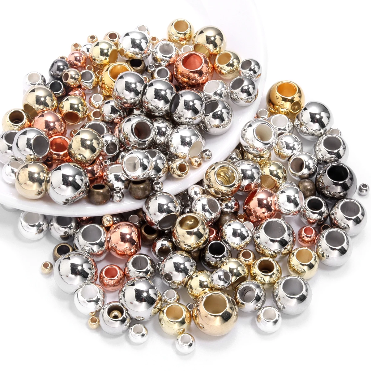 20-100Pcs/Lot 4-14mm High Quality CCB Round Beads Big Hole Bead Spacer Loose Bead For DIY Crafts Ornamen Making Clothing Accesso