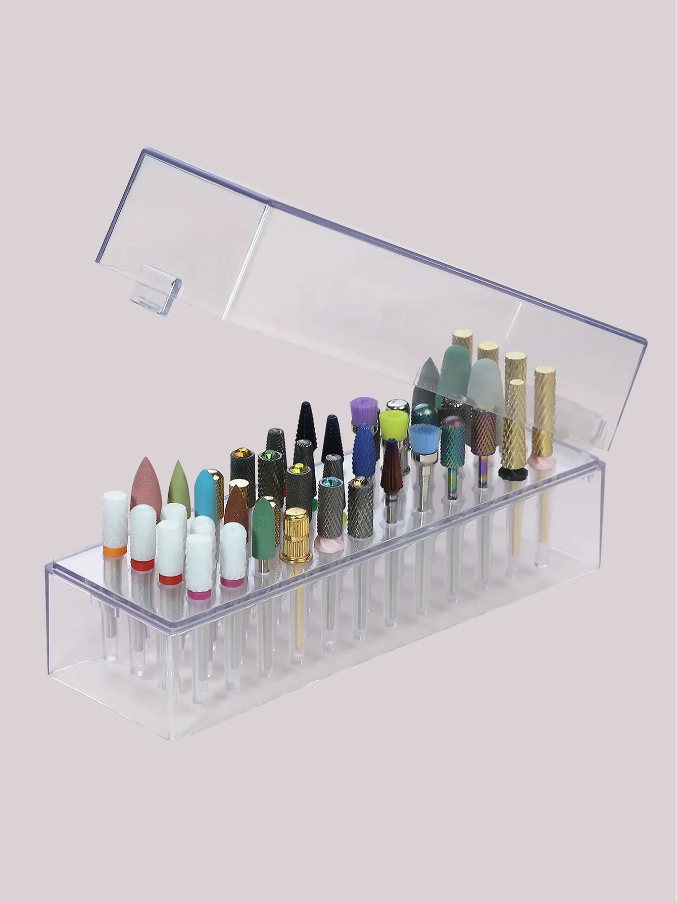 Transparent 48holes Nail Drill Bits Storage Box Empty Clear Box Nail Drill Display Stand Manicure Accessoy Tools