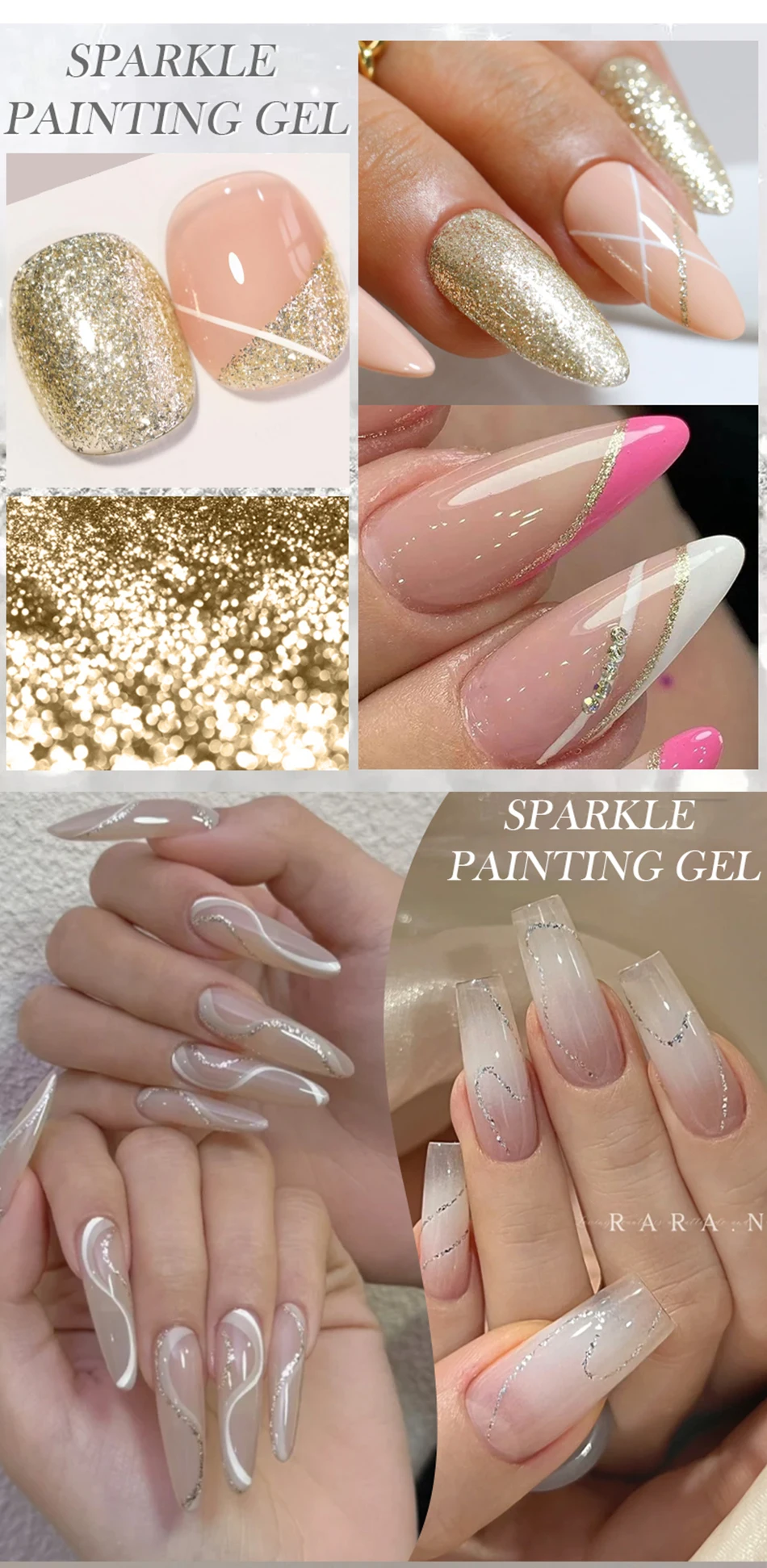 BORN PRETTY 5ml Super Sparkling Painting Gel Nail Polish Platinum Silver Gold Rose Glitter Graffiti Stripe Pull Line Nail UV Gel
