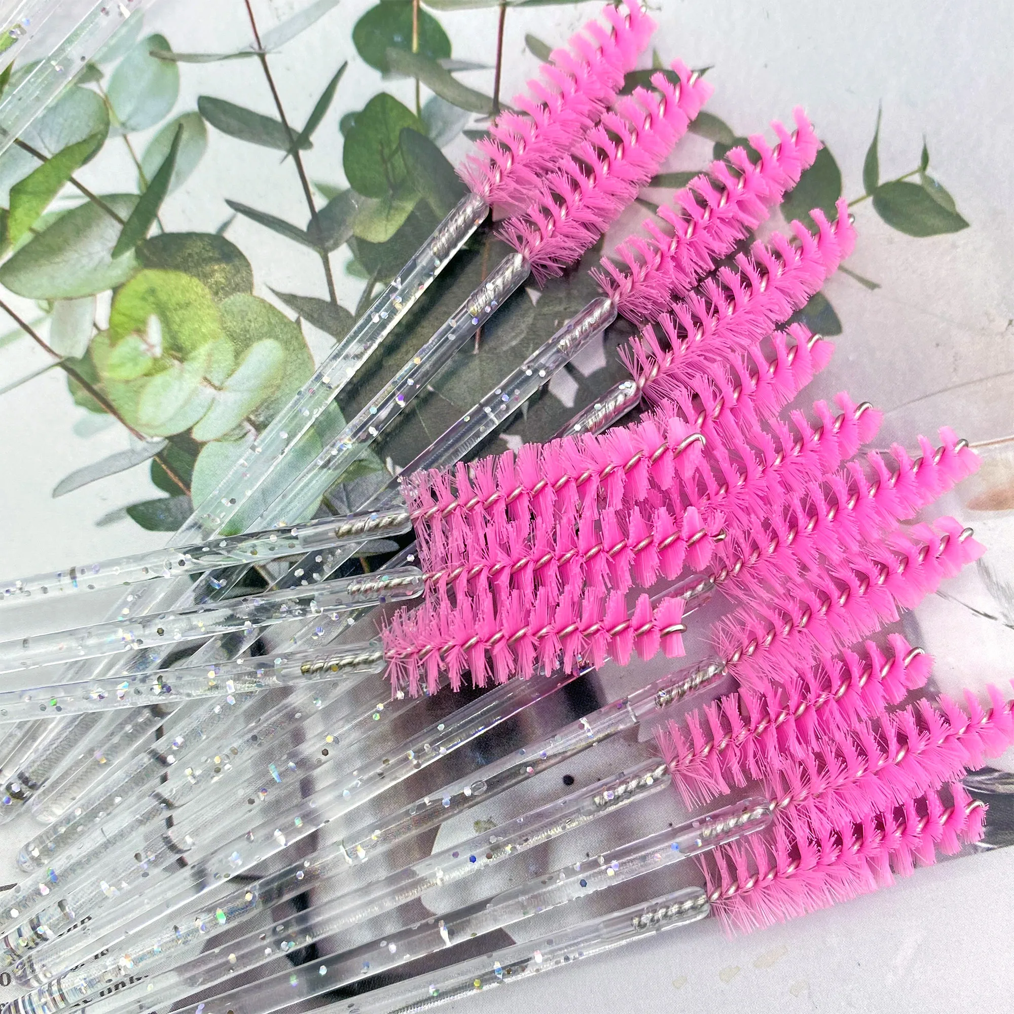 50pcs Eyelashes Brush Crystal Diamond Handle Makeup Brush Mascara Wands Eyelash Extension Tool Supplies Applicator Spoolers