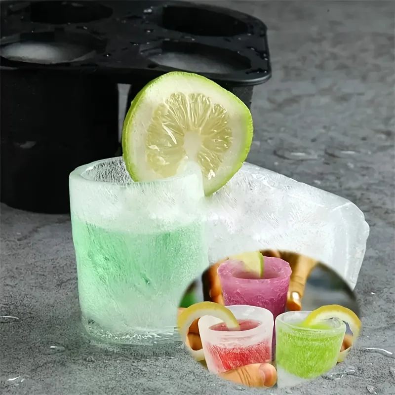 Silicone Ice Cube Mold Four Hole Press Ice Block Maker Creative Round Cup Shape Ice Molds for Whiskey Beer Bar Kitchen Tools