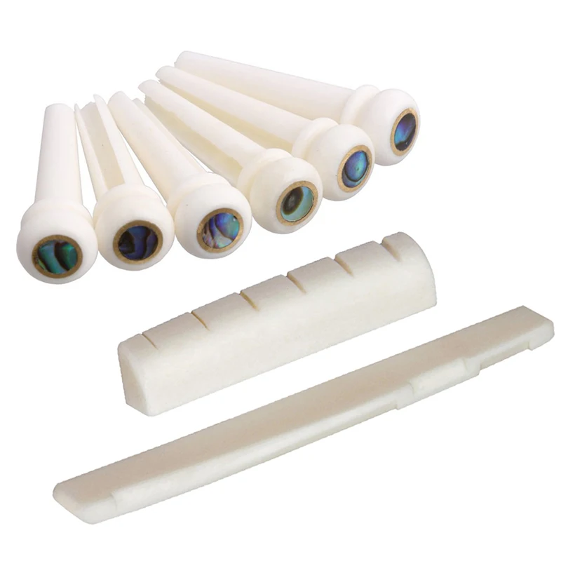 Ivory Acoustic Guitar Bridge Pin Set with Tailpiece Tremolo String Bone Saddle Nut for Guitarists