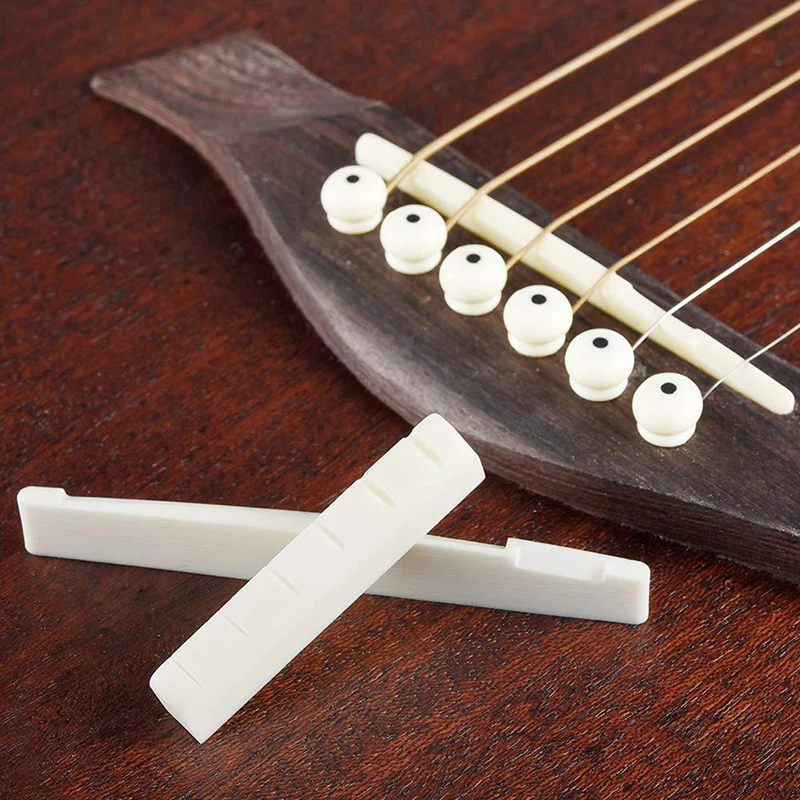 Ivory Acoustic Guitar Bridge Pin Set with Tailpiece Tremolo String Bone Saddle Nut for Guitarists