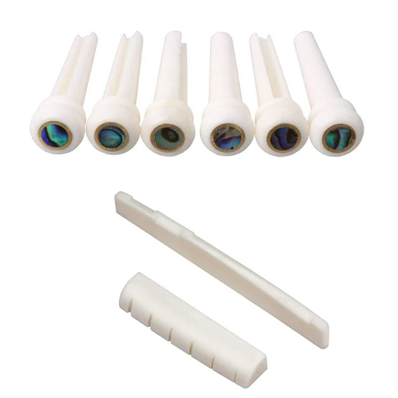 Ivory Acoustic Guitar Bridge Pin Set with Tailpiece Tremolo String Bone Saddle Nut for Guitarists