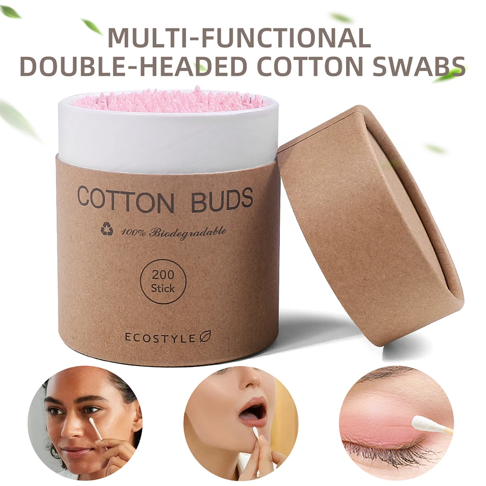 200 Pcs Double Head Cotton Swab Beauty And Health Makeup Cotton Buds Tip For Wood Sticks Nose Ears Cleaning Health Care Tools