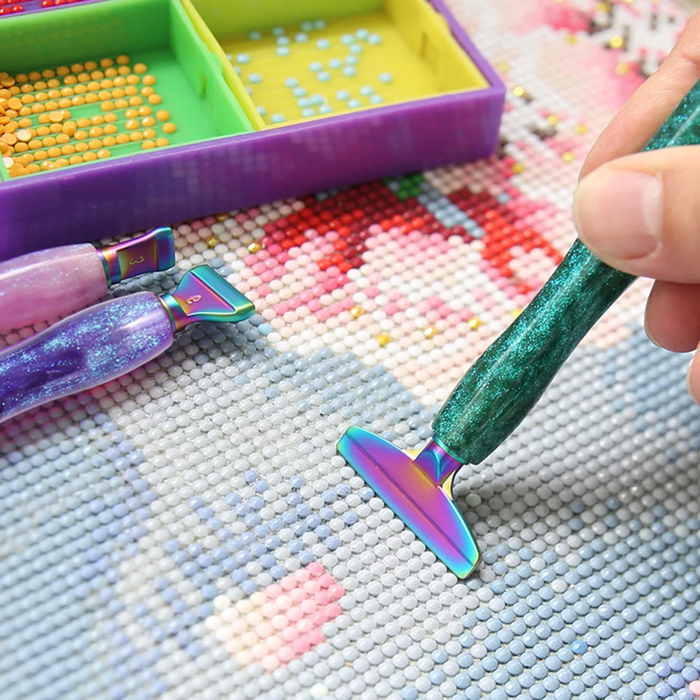 1Set 5D Resin Diamond Painting Pen With Metal Replacement Pen Heads Multi Placers Point Drill Pens for DIY Diamond Nail Art Tool