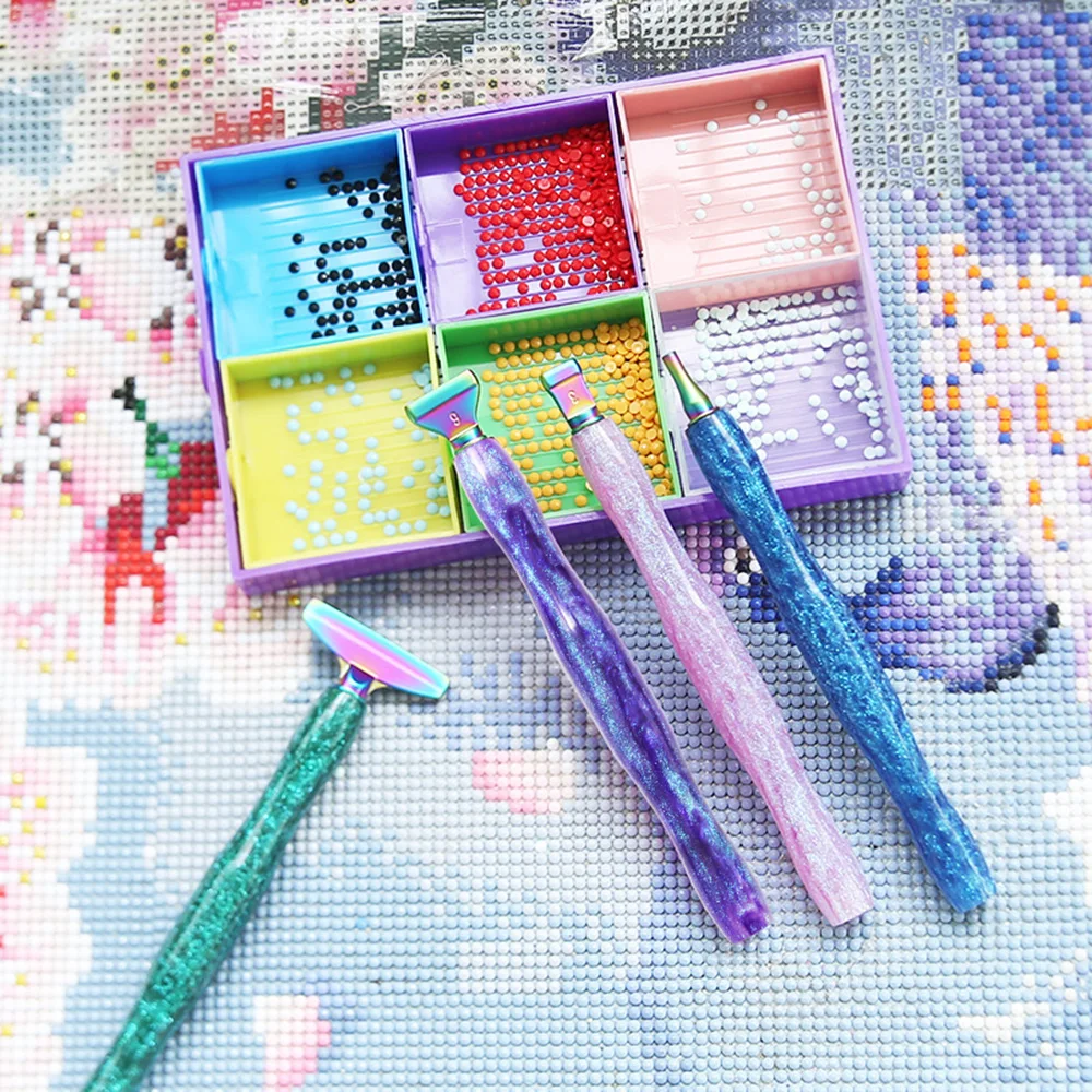 1Set 5D Resin Diamond Painting Pen With Metal Replacement Pen Heads Multi Placers Point Drill Pens for DIY Diamond Nail Art Tool