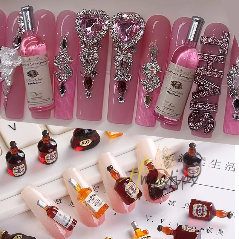 Mix 20pcs Wine Bottle Nail Charms Drink Bottle Jewelry Nail Art Decoration Red Wine BottleAcrylic DIY Nail Gifts Accessories