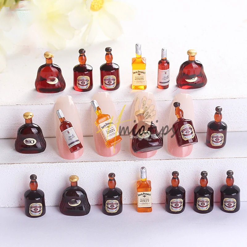 Mix 20pcs Wine Bottle Nail Charms Drink Bottle Jewelry Nail Art Decoration Red Wine BottleAcrylic DIY Nail Gifts Accessories