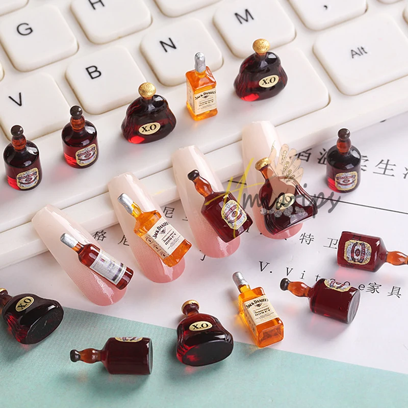 Mix 20pcs Wine Bottle Nail Charms Drink Bottle Jewelry Nail Art Decoration Red Wine BottleAcrylic DIY Nail Gifts Accessories