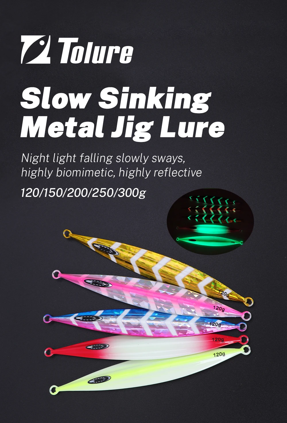 TOLU NEW Slow Sinking Metal Jig 120g 150g 200g 250g 300g Long Casting Slow Sinking Fall Jigs Saltwater Deepsea Fishing Lure