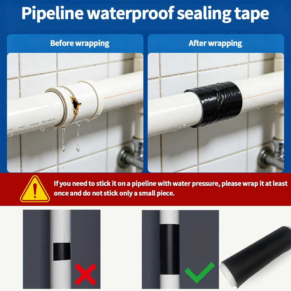 Strong Leak Sealing Tape, High Strength Toughness Swimming Ring Tent Quick Repair Of Water Pipes Self Adhesive Waterproof Tape