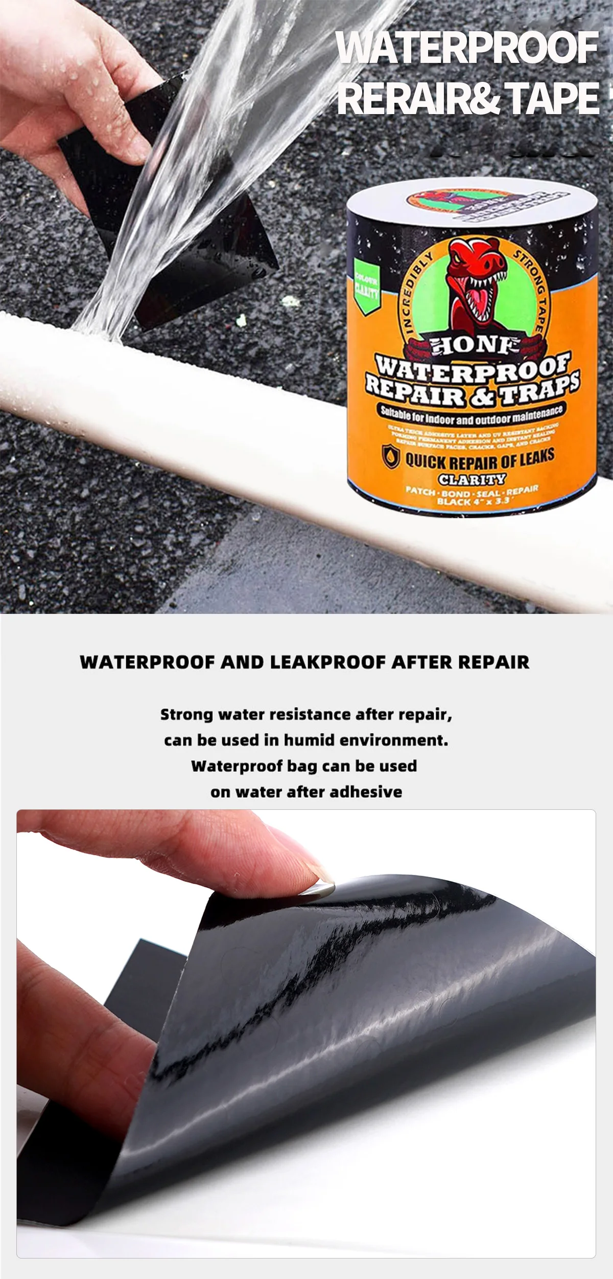 Strong Leak Sealing Tape, High Strength Toughness Swimming Ring Tent Quick Repair Of Water Pipes Self Adhesive Waterproof Tape