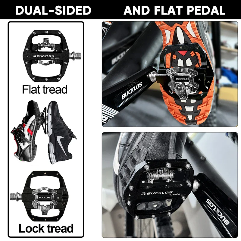 BUCKLOS MTB Bike Pedal for SPD Dual Self-locking MTB Platform Pedals Footrest Mountain Bicycle Pedal Non-slip Clipless Bike Part