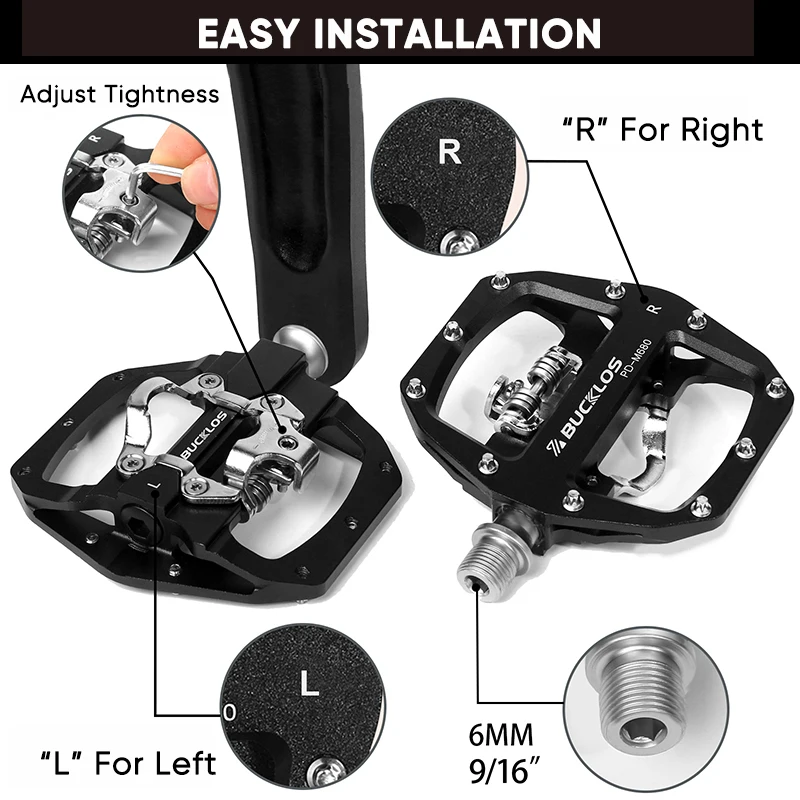 BUCKLOS MTB Bike Pedal for SPD Dual Self-locking MTB Platform Pedals Footrest Mountain Bicycle Pedal Non-slip Clipless Bike Part