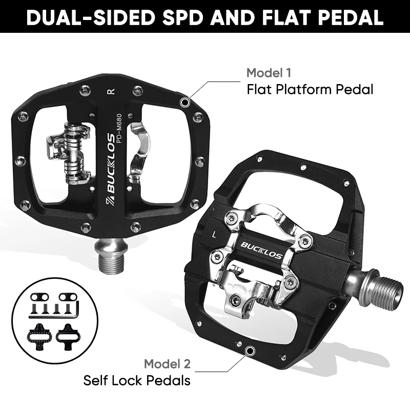 BUCKLOS MTB Bike Pedal for SPD Dual Self-locking MTB Platform Pedals Footrest Mountain Bicycle Pedal Non-slip Clipless Bike Part