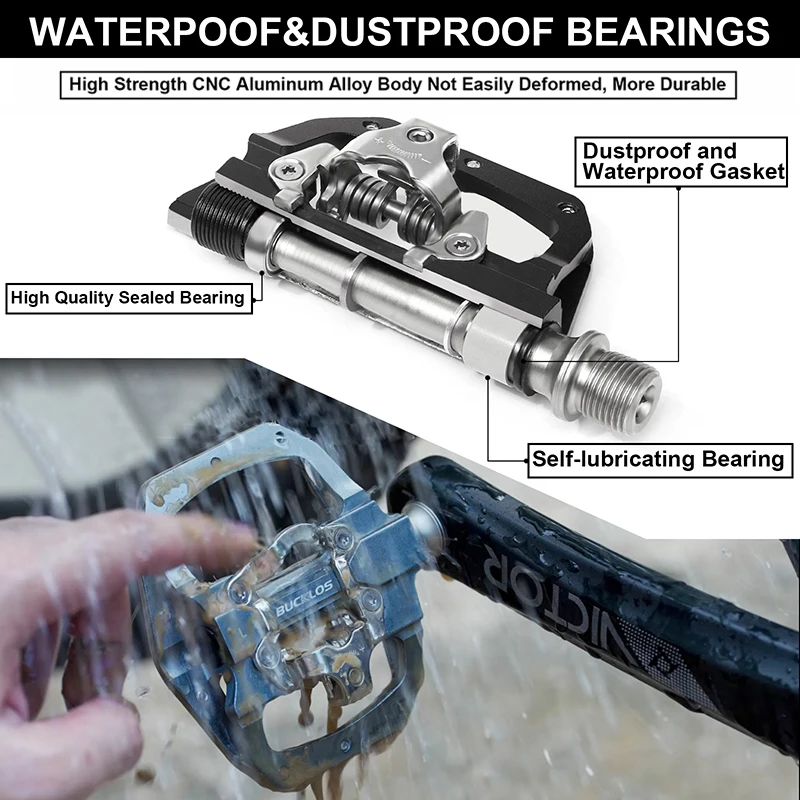 BUCKLOS MTB Bike Pedal for SPD Dual Self-locking MTB Platform Pedals Footrest Mountain Bicycle Pedal Non-slip Clipless Bike Part