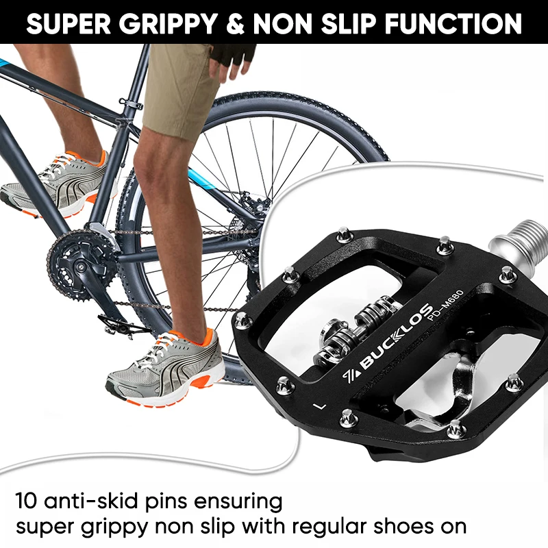 BUCKLOS MTB Bike Pedal for SPD Dual Self-locking MTB Platform Pedals Footrest Mountain Bicycle Pedal Non-slip Clipless Bike Part
