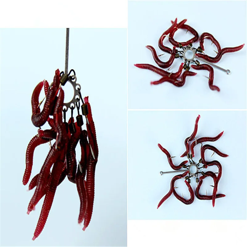 20PCS-100pcs Soft Lure Bass Bream Bloodworm Fishing Earthworm Worm Rubber Red Worms Baits Fishy Smell Realistic Tackle