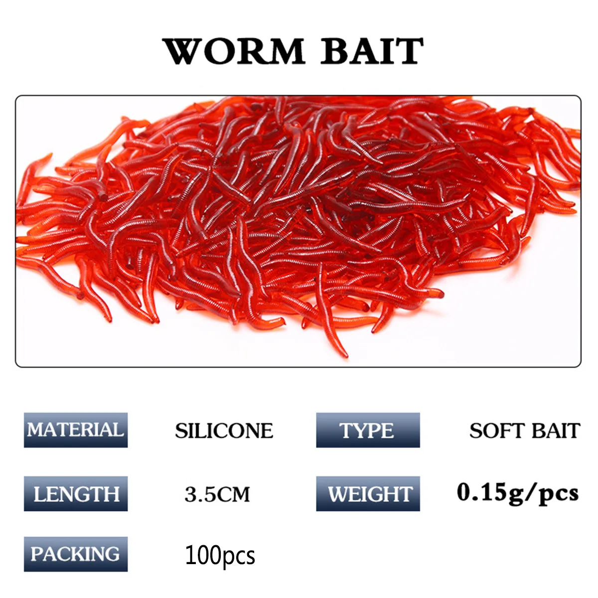 20PCS-100pcs Soft Lure Bass Bream Bloodworm Fishing Earthworm Worm Rubber Red Worms Baits Fishy Smell Realistic Tackle