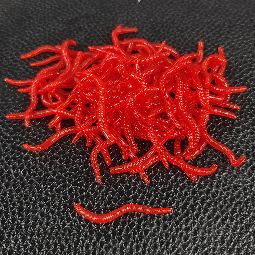 20PCS-100pcs Soft Lure Bass Bream Bloodworm Fishing Earthworm Worm Rubber Red Worms Baits Fishy Smell Realistic Tackle