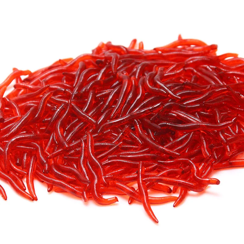 20PCS-100pcs Soft Lure Bass Bream Bloodworm Fishing Earthworm Worm Rubber Red Worms Baits Fishy Smell Realistic Tackle
