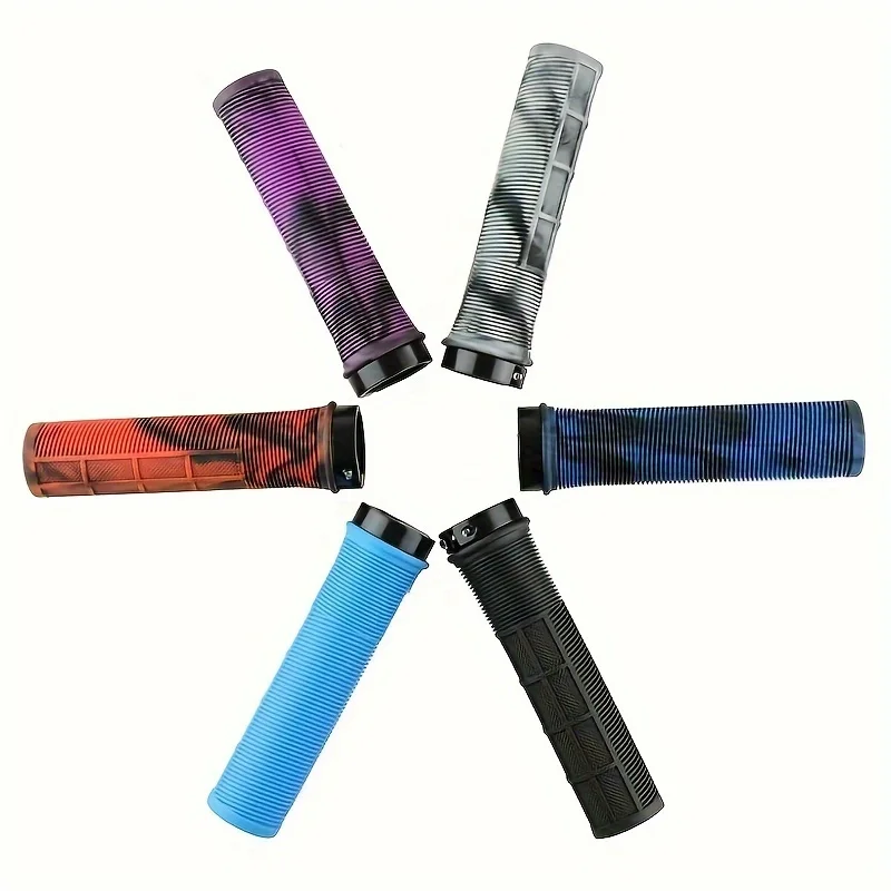 TPR Bicycle Grips Integrated Bicycle Handlebar Grips Aluminum Alloy Lock on Bicycle Handles Non-slip MTB Cuffs Bike Part
