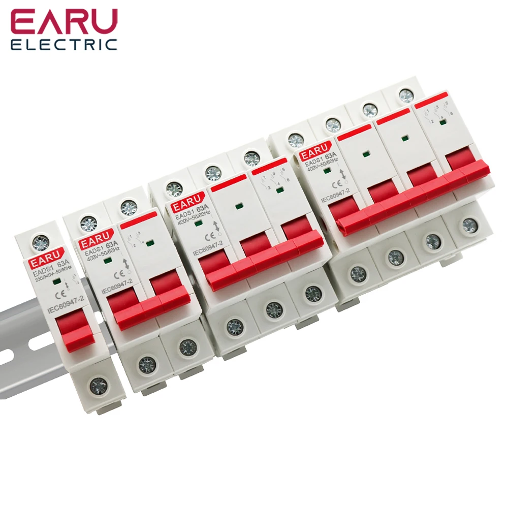 EARU 1P 2P 3P 4P 40A 63A 100A 125A AC 230V 400V Isolator Disconnector Disconnecting Switch Main Knife Switch Breaker Din Rail
