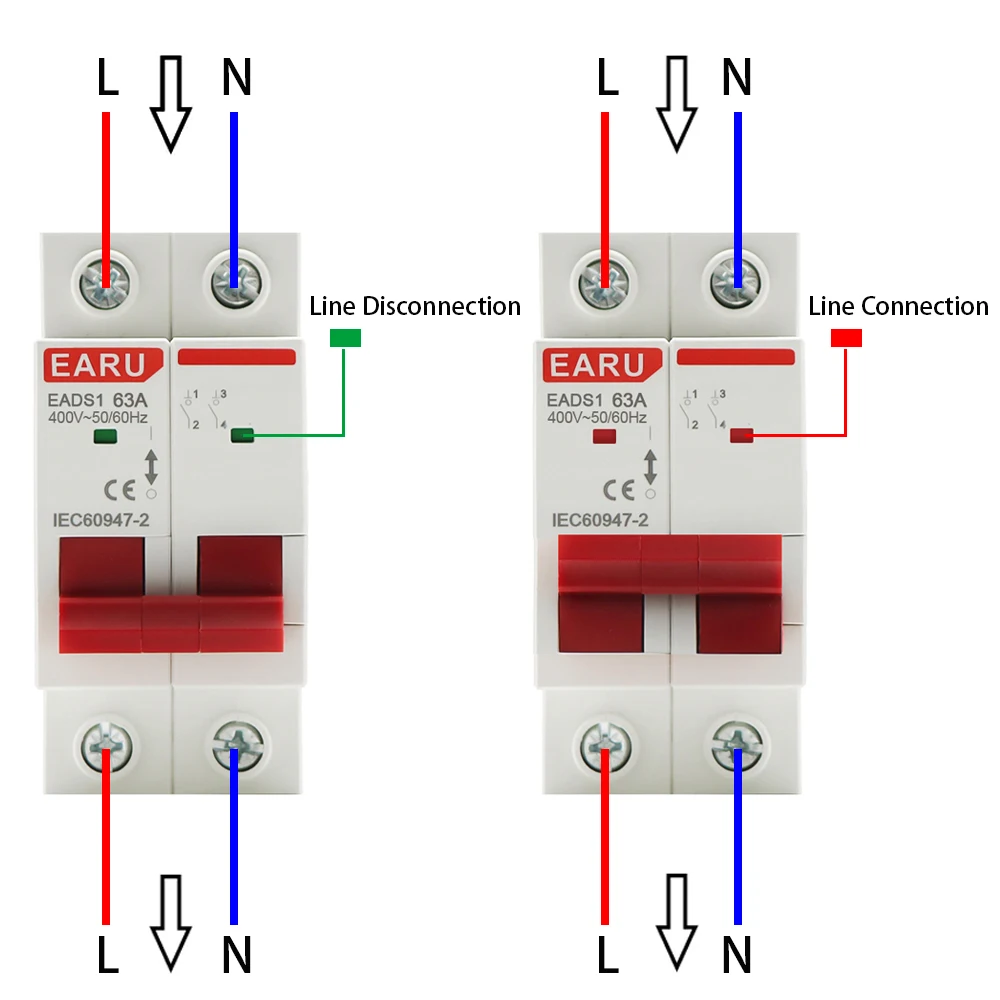 EARU 1P 2P 3P 4P 40A 63A 100A 125A AC 230V 400V Isolator Disconnector Disconnecting Switch Main Knife Switch Breaker Din Rail