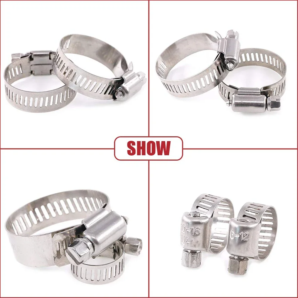 60pcs 8-38mm Adjustable Stainless Steel Screw Band Hose Clamps Car Fuel Hose Clamps Pipe Clamp Worm Gear Clip Hose Clamp